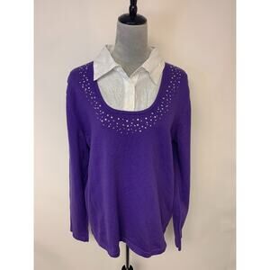 Quaker Factory Sweater Sequins Metallic Modest Mature Feminine Womens Size L